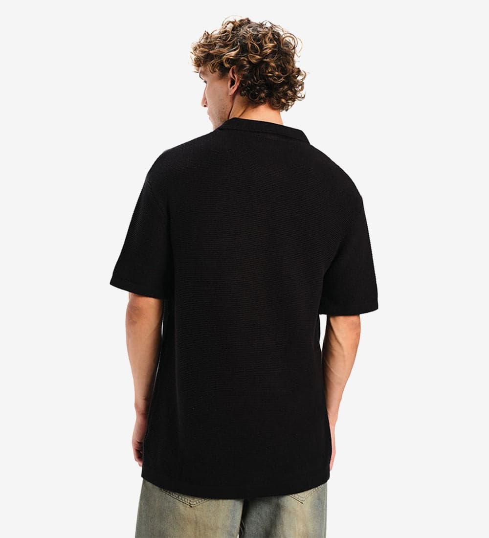 Classic Black Knit Polo T-Shirt